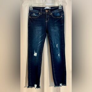 YMI WannaBettaFit Girls Distressed Jeans Size 8 Frayed Hem Stretch